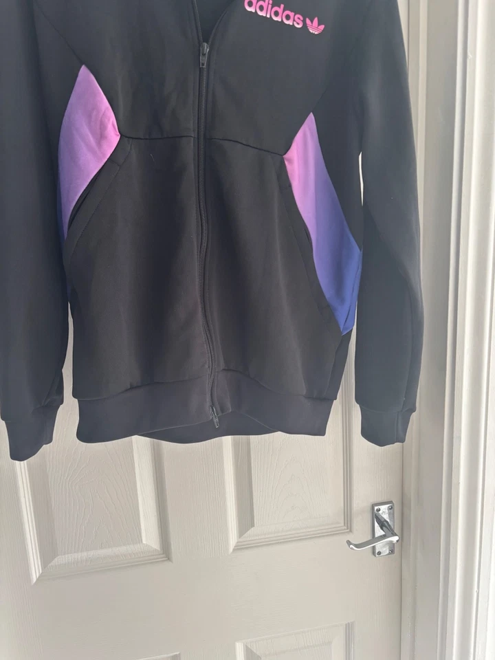 Men's Black Jacket Full Zip Adidas Cotton Blend Medium Long Sleeves Preowned - Image 3 of 4