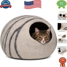 Modern 100 Merino Wool Cat Cave   Stylish Light Grey Bed, Ideal for Indoor Cats