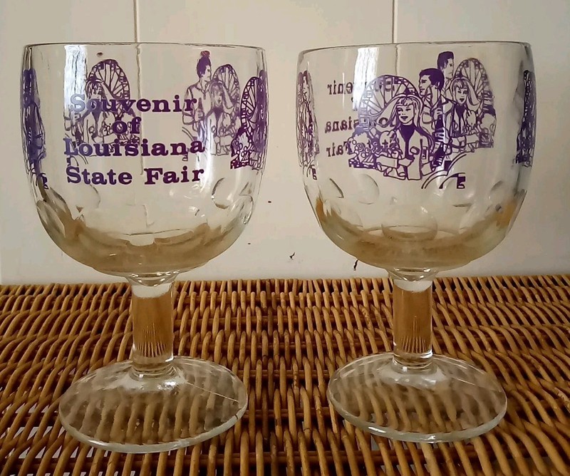Set of 2 Vintage 1984 Souvenir of Louisiana State Fair Thumbprint Stem Glasses