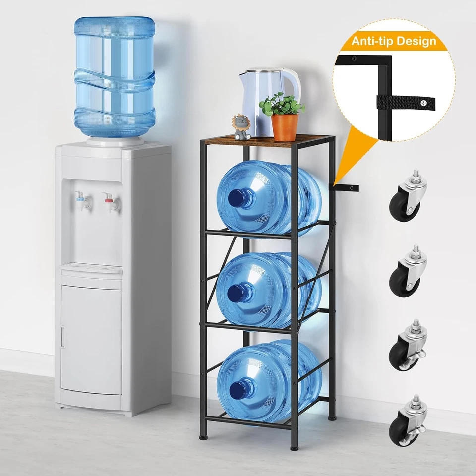 Suporte para garrafa de água 3 camadas com rodas resistente 5 galões suporte para jarro organizador - Imagem 4 de 4