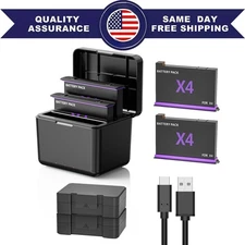 360 X4 Battery (2-Packs) with 2-Channel USB-C Fast Charger Hub for Insta360 X4