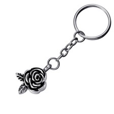 Stainless Steel Cremation Jewelry Rose Flower Memorial Keepsake Urn Keychain for