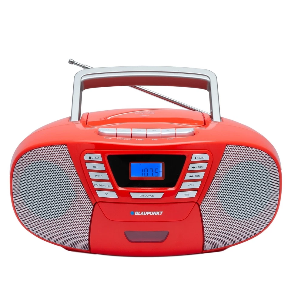 Lettore di cassette, CD/MP3, BT 4.2, USB,AUX,UKW, Rosso, Blaupunkt B120, COME NUOVO