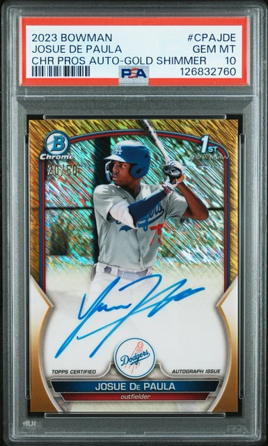 2023 Bowman Josue De Paula 1st Chrome Gold Shimmer Refractor Auto /50 PSA 10