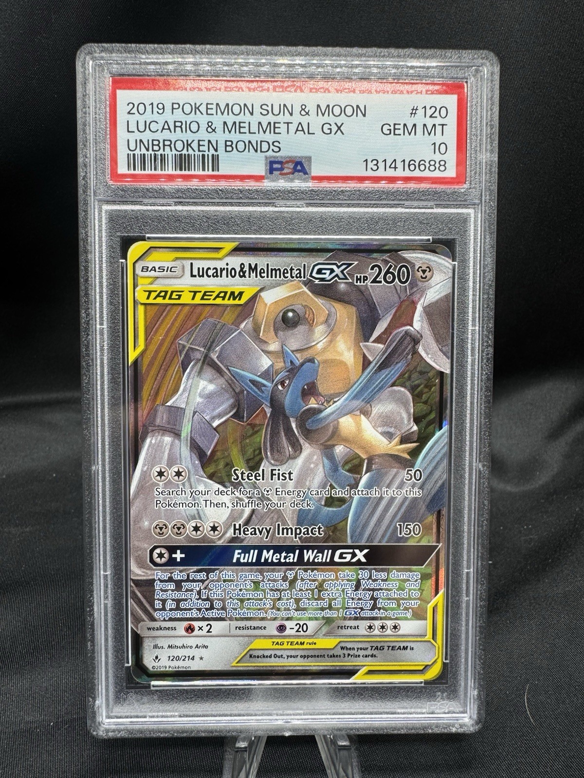 Lucario & Melmetal GX 120/214 Sm-Unbroken Bonds Holo PSA 10