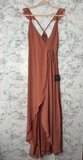 Lulus Women Here's To Us Women's Rose High Low Wrap Terracota Dress Size XS NWT
