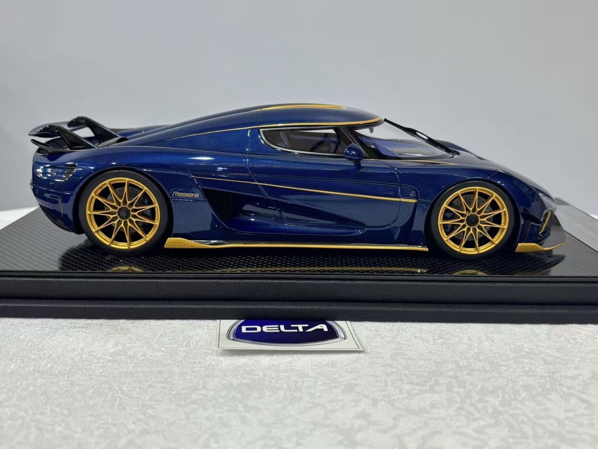 FrontiArt Koenigsegg Regera 1/18 ミニカー FrontiArt FA 1/18 Koenigsegg Regera Blue Carbon With Gold Strip | eBay
