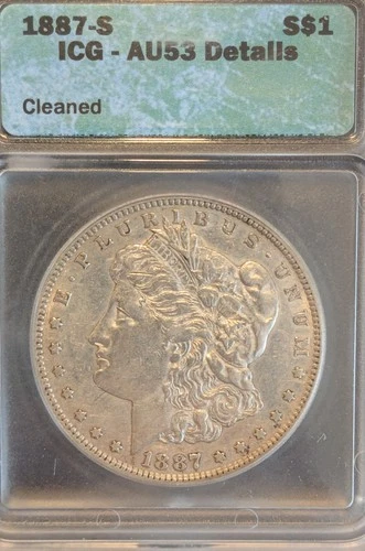 1887 S US Morgan Silver Dollar ~ ICG AU53 ~ Cleaned ~ Certified ~