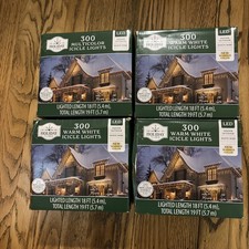Lot of 4 - Holiday Time 300-Count Warm White LED Icicle Christmas Lights 19 ft