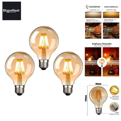 LED Edison Glühbirne E27, 3 x Retro Glühbirne 8W Dimmbar Vintage Stil LED Fil...