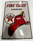 Vintage 1948 TEXACO FIRE CHIEF GASOLINE Gas Pump Sign Porcelain 3-6-61 as shown