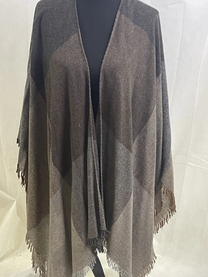 Mantón Eileen Fisher Talla Única Viaggio Mezcla Lana Serape Marrón Gris Lagenlook Chic Foto 2 de 4