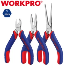 WORKPRO 3PCS Mini Pliers Set 4" Diagonal Plier 5" Long Nose 6" Needle Nose Plier