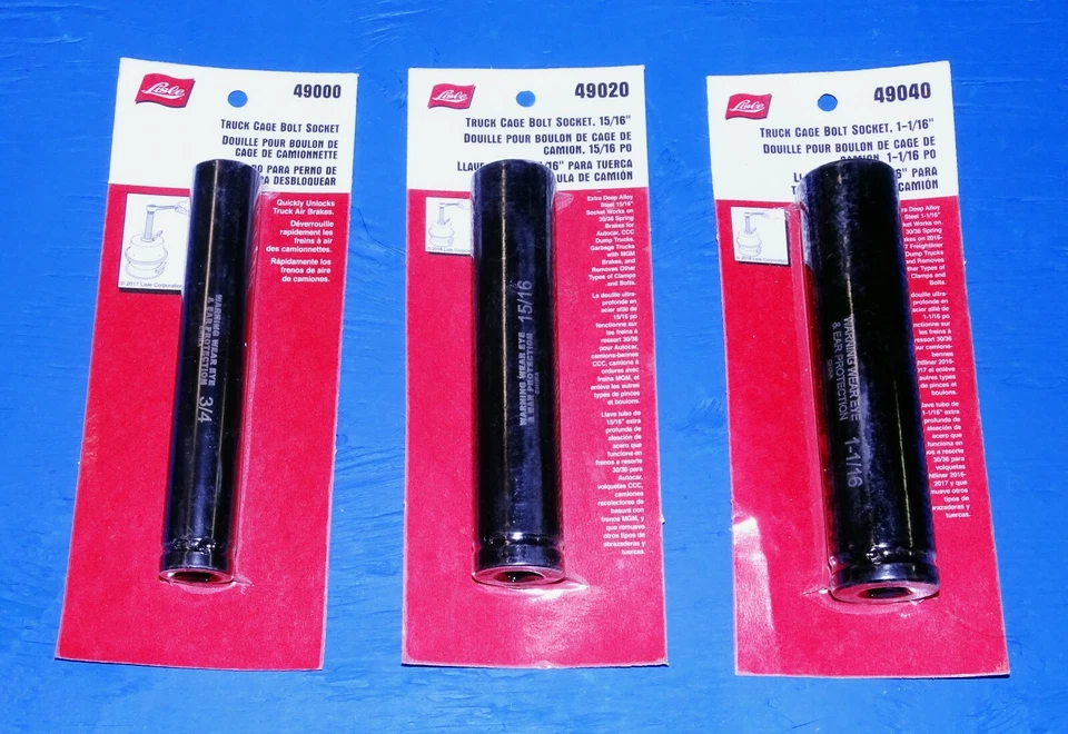 Lisle 3-pc Cage Bolt Socket Set – extra deep sockets – truck / big rig brakes