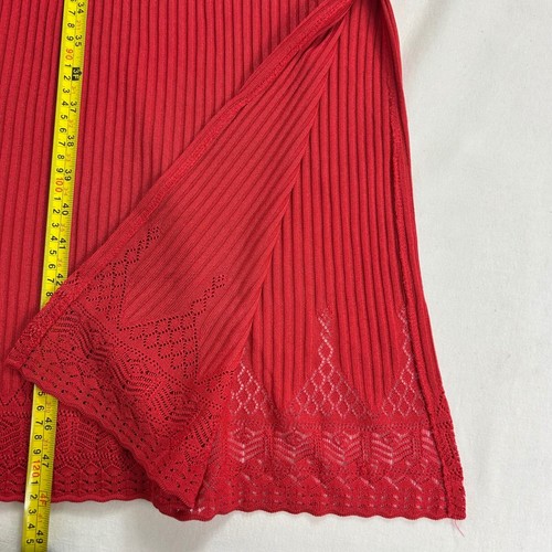 Misook Knit Maxi Dress Sleeveless Ribbed Slit Hem Lace Cutout Trim Red Size S - Picture 9 of 13