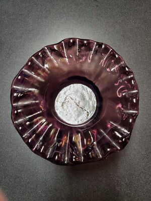 Vintage Purple white 8  Ruffled Edge Fruit Bowl Candy Dish Amethyst rare color