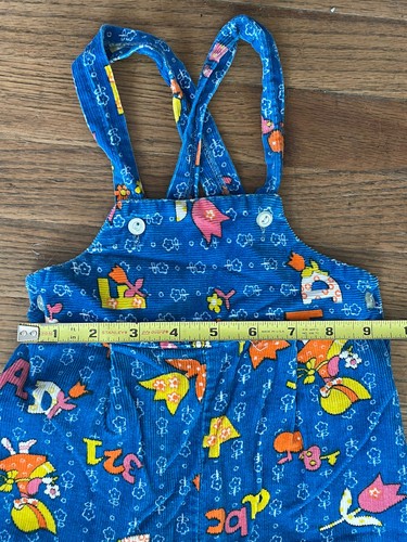 70s 80s Vintage Girls 18 Mo. Floral Sun Bonnet Sue Hippie Blue Corduroy Overalls - Picture 7 of 9