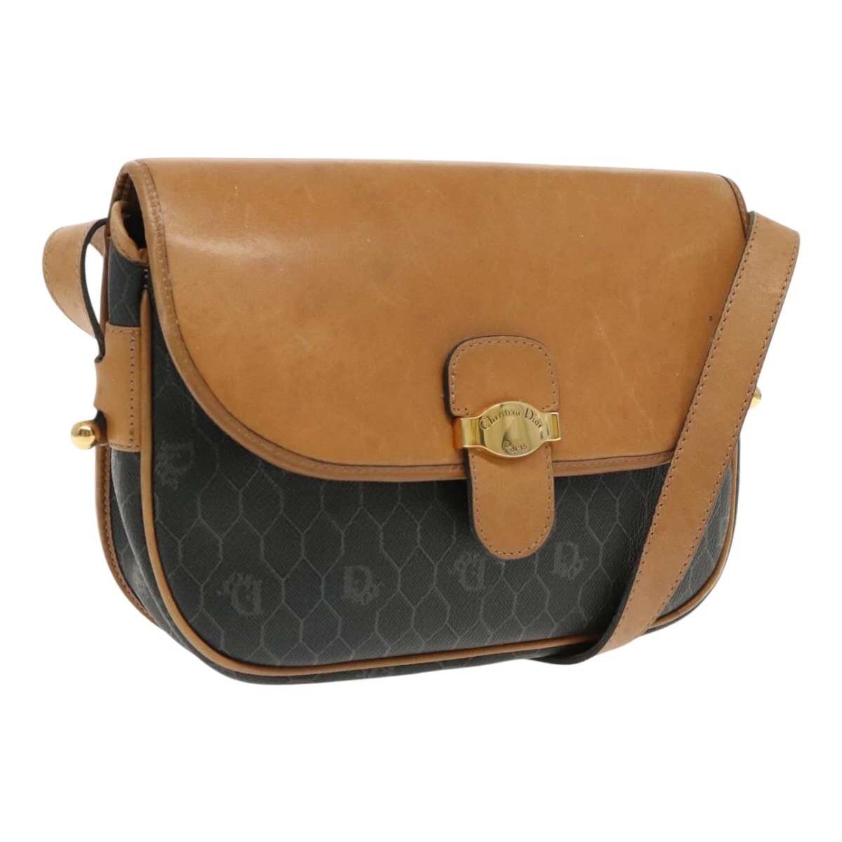 Sac bandoulière Christian Dior toile nid d'abeille PVC noir argent authentique fm3939