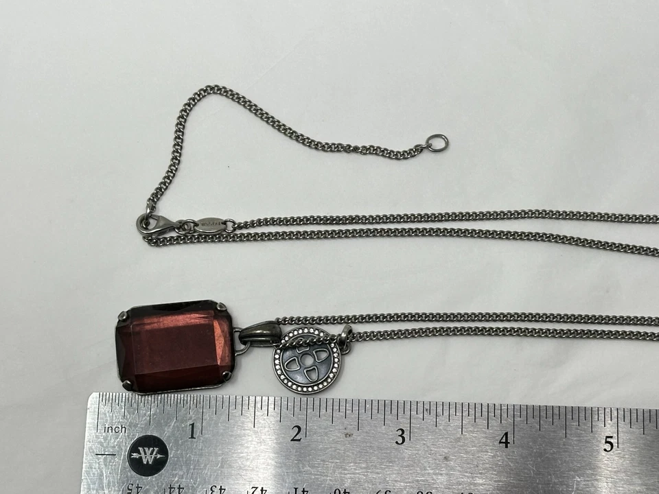 Collar de 32" de diamantes de imitación de vidrio púrpura vintage de larga vida fósil de acero inoxidable Foto 4 de 4