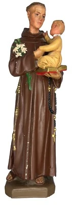 Antike Heiliger Antonius von Padua Stuck Figur Jesus Kind Statue 51 cm Signiert - Bild 1 von 4