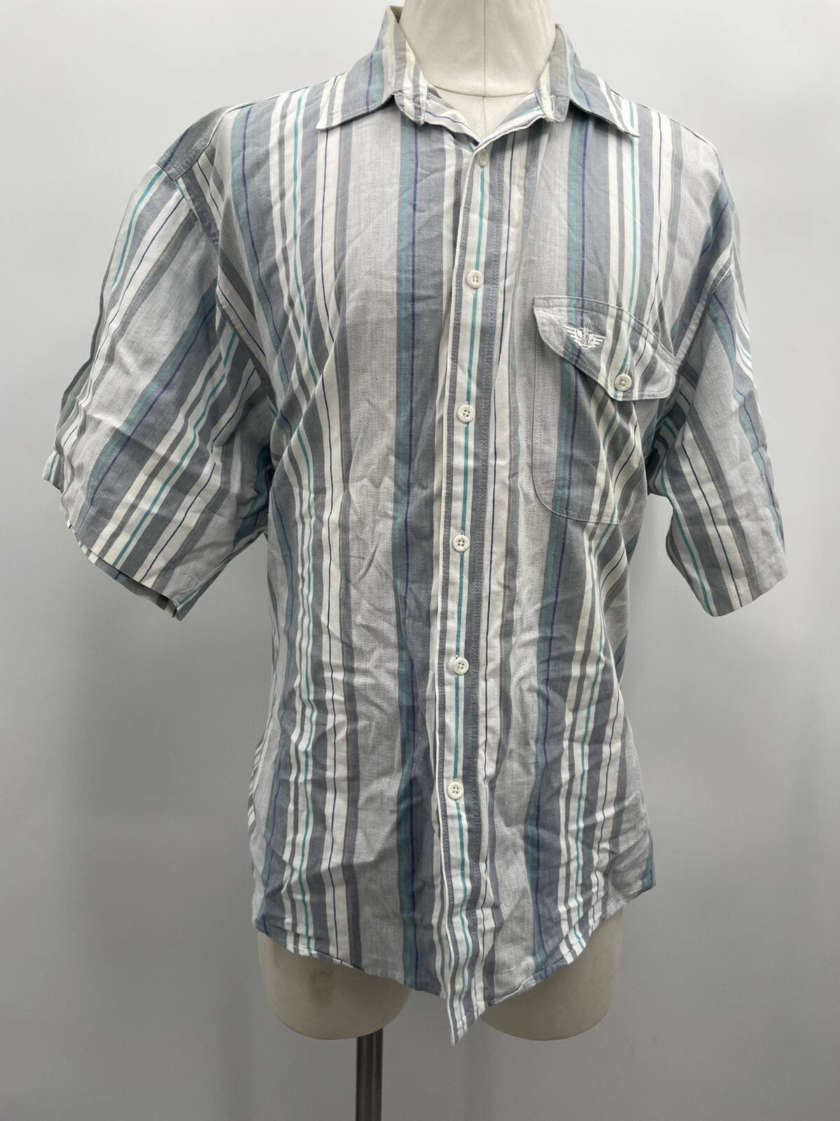 Dockers Men's Short Sleeve Collared Button Down Multi Color Stripe Shirt Size L