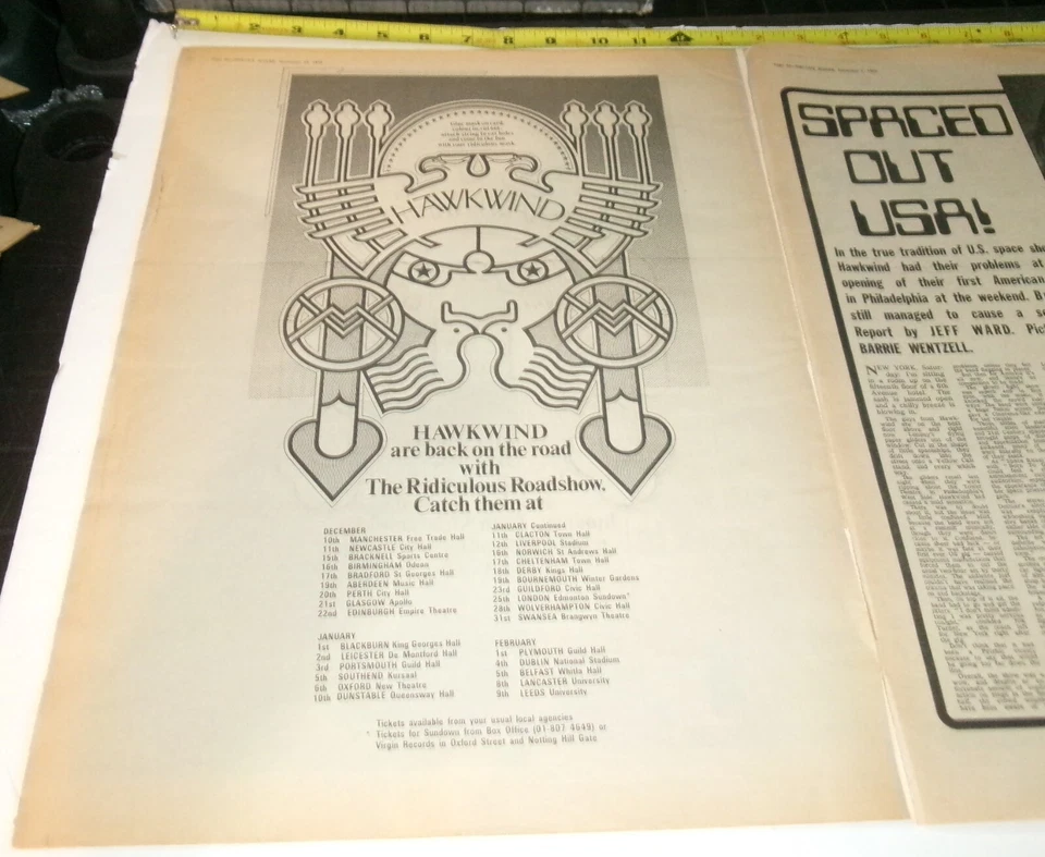 HAWKWIND Vintage Live Dates + Article AD Advert 1973 Space Ritual Lemmy Prog Roc - Image 3 of 4