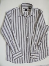 Hugo Boss Mens White Slim Fit Gray Striped Long Sleeve Button Up Shirt Size XL