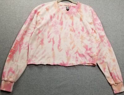 The Bar Method Sweatshirt Women s Large L Pink Orange Tie Dye Cropped Raw Hem