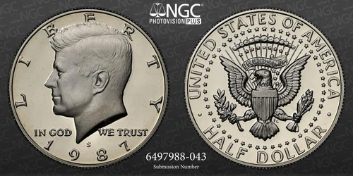 1987 S KENNEDY HALF 50C PF70 ULTRA CAMEO NGC PHOTO VISION PR70 DCAM; SKU 3156