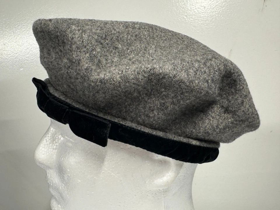 De colección Kangol Hecho en Reino Unido Gris Lana Boina Gorra Terciopelo Borde Sombrero Talla Mediana Foto 3 de 4
