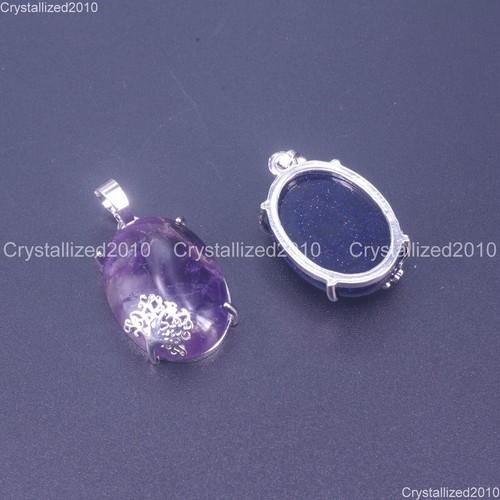 Natürlicher Edelstein Oval Lebensbaum Heilung Reiki Anhänger Halskette Perlen Silber 24mm - Bild 4 von 29