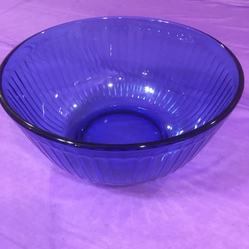 WOW Pyrex Cobalt Blue Ribbed Glass Bowl 7403-S 10 Cups 2.5L  USA 8.5" Wide