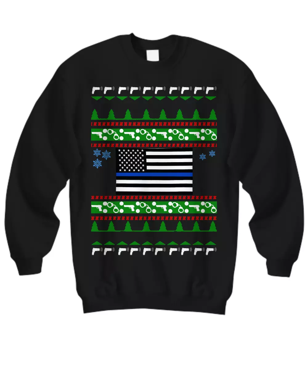 Police LEO Thin Blue Line Ugly Christmas Sweater Sweatshirt Sweatshirt