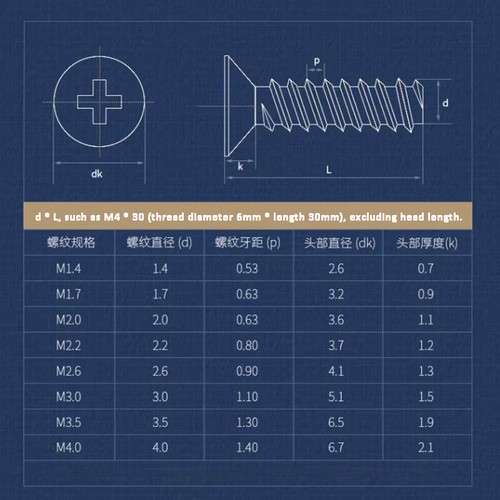 Self Tapping Screws Countersunk Flat Head Tappers M1.4 M1.7 M2 M2.3 M2.6 M3 - M4 - Picture 7 of 100