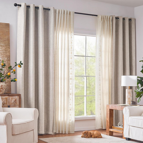 Linen Textured Curtain 84 Inch Long for Living Room Light Filtering Thermal Insu - Picture 5 of 12