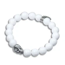 Skull Bracelet with White Marble Stone Stretch Jewelry By Controse