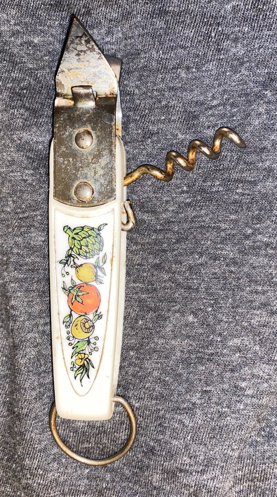 Vintage EKCO Bottle Can Opener With Corkscrew Vegetable Print Spice Of Life