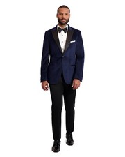Ike Behar Navy Velvet with Black Peak Lapel Tuxedo Jacket Only Slim Fit