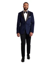 Ike Behar Navy Velvet with Black Peak Lapel Tuxedo Jacket Only Slim Fit