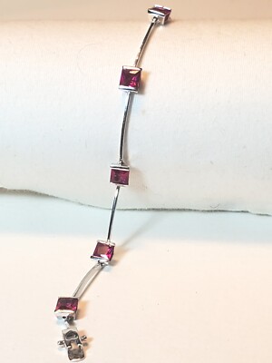 Stunning Lilith Box Ruby Bracelet 925 Sterling Silver 7.5'' 6 X 5 mm Stones.