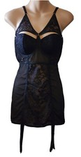 Dreamgirl Black Lace Longline Corset Underwire Bra Garters Size Medium Lingerie