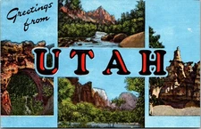 LARGE LETTER Vintage Postcard Greetings From Utah~KB6