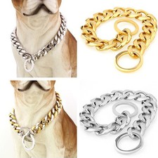 Silver/Gold/Silver Gold Flat Curb Link Stainless Steel Dog Chain Collar 12"-36"