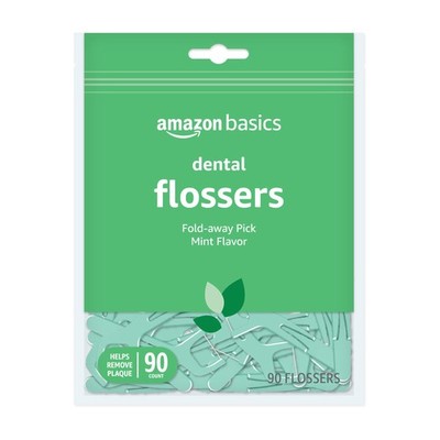 Amazon Basics Mint Dental Flossers, Shred Resistant, 90 Count (Pack of 1)