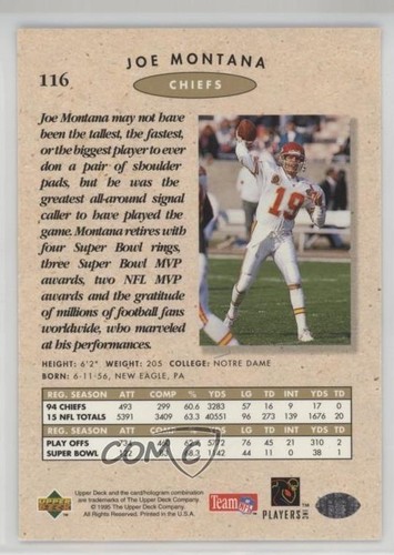 1995 SP Championship Series Joe Montana (Promo) #116 HOF - Picture 2 of 4