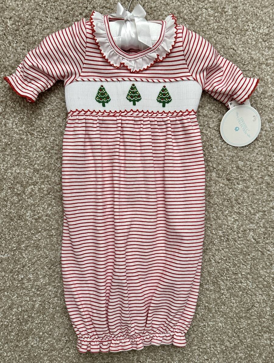 white christmas dresses Baby Girls Red Corduroy Smocked Christmas Wreath Bishop Dress main image 1