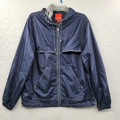 IZOD Mens M Lightweight Windbreaker Jacket Navy Full Zip Hooded