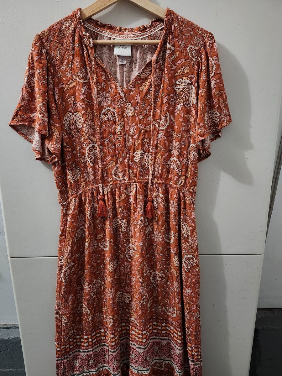 Knox Rose Dress Womens S Orange Rust Flutter Short Sleeve Tier
