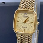 Vintage 1985 【N MINT】 SEIKO Exceline 7321-5910 Qz 2P Diamonds Gold 19mm US Stock