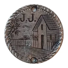 Pictorial Love Token Country w/ Cottage Picket Fence JJ 1886 Seated Liberty Dime